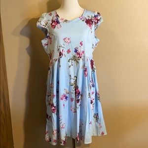 Acevog Sky Blue Floral Midi Dress